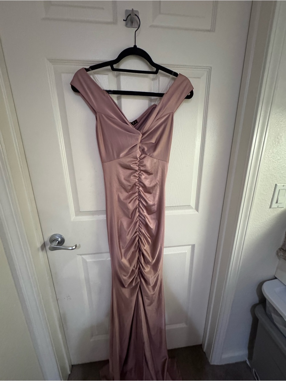 Elegant Mauve Ruched Evening Dress - Women
